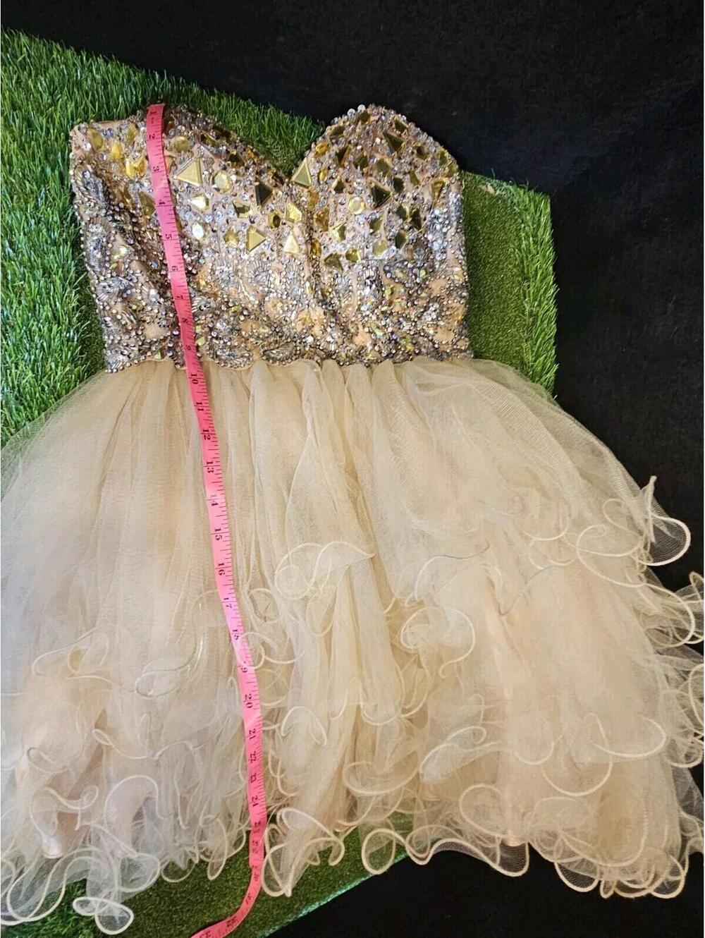 Vintage Let's Fashion Cupcake Dress Champagne Color Small - Picture 8 of 10